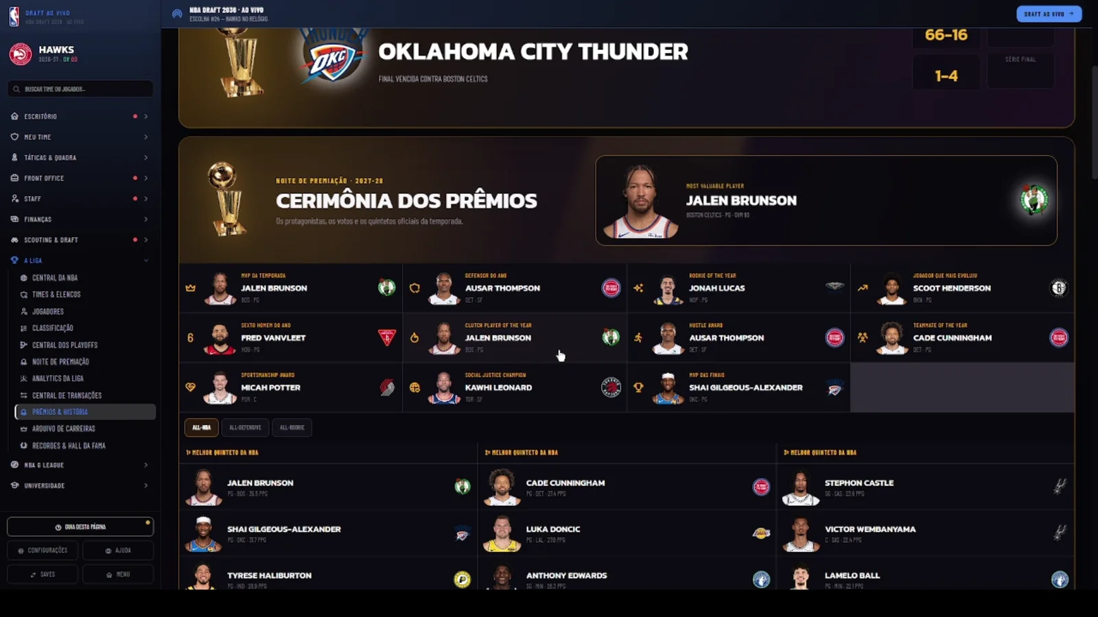 Draft de basquete com scouting, risco e decisão no relógio — tela de calendário e partidas